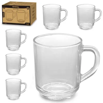 JOGO DE CANECA XICARA DE VIDRO PARA CAFE / CAPPUCCINO SAFIRA COM 6 PECAS 225ML