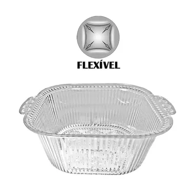 TIGELA SALADEIRA / FRUTEIRA DE PLASTICO PET FLEXIVEL QUADRADA COM ALCA 24X20,5X8,5CM