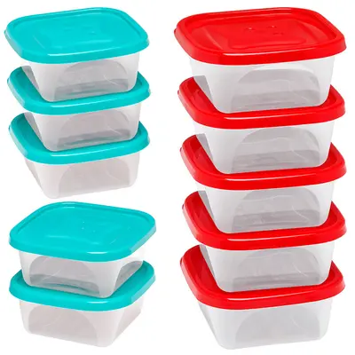 CONJUNTO DE POTE DE PLASTICO QUADRADO COM TAMPA COLORS 5 PECAS 230ML
