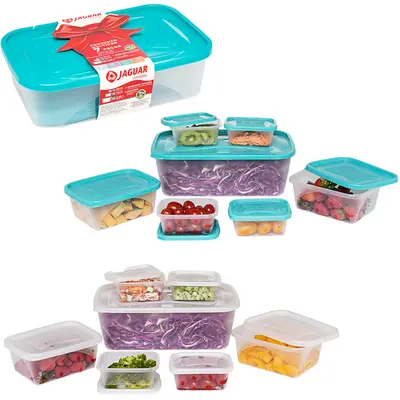 CONJUNTO DE POTE DE PLASTICO RETANGULAR COM TAMPA COLORS 7 PECAS