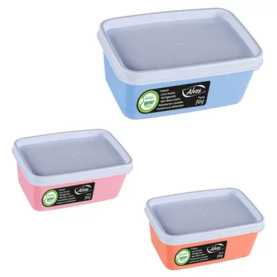 POTE DE PLASTICO RETANGULAR COLORS COM TAMPA HERMETICA JOY BRANCA 250ML