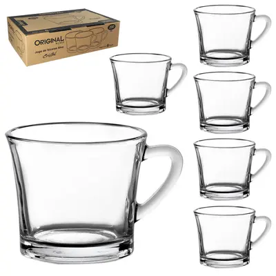 JOGO DE CANECA XICARA DE VIDRO PARA CHA SINO PACIFICO CRISTAL COM 6 PECAS 200ML