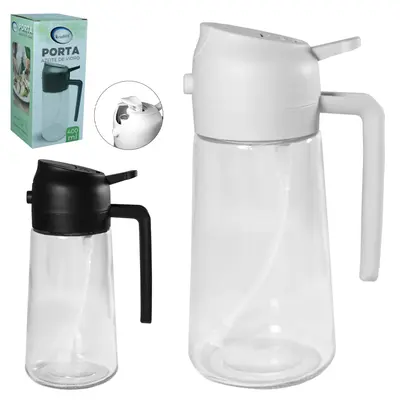AZEITEIRO / VINAGREIRO SPRAY DE VIDRO COM BOTAO + BICO DOSADOR + TAMPA E ALCA DE PLASTICO 400ML