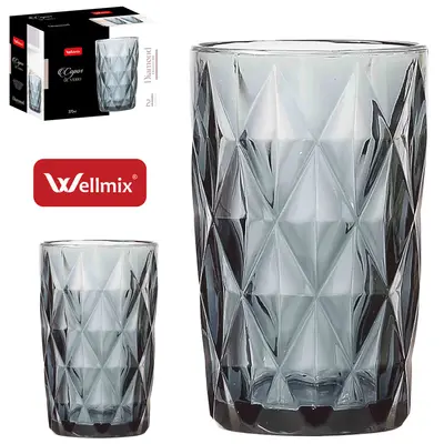 JOGO DE COPO DE VIDRO DIAMOND COLLECTION PRETO FUME COM 2 PECAS 370ML