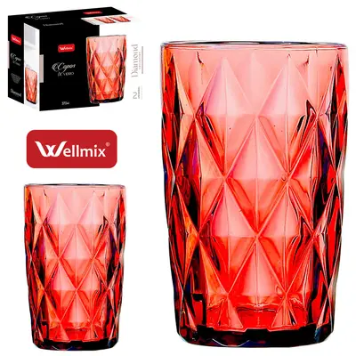 JOGO DE COPO DE VIDRO DIAMOND COLLECTION CORAL VERMELHO COM 2 PECAS 370ML