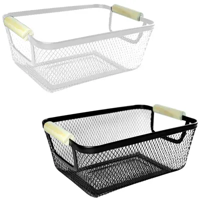 CESTO ORGANIZADOR ARAMADO RETANGULAR MULTIUSO COM ALCA DE MADEIRA 23,5X17X10CM
