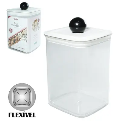 POTE DE PLASTICO PET FLEXIVEL QUADRADO COM TAMPA HERMETICA 950ML