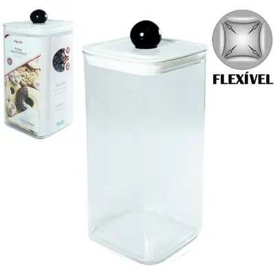 POTE DE PLASTICO PET FLEXIVEL QUADRADO COM TAMPA HERMETICA 1300ML