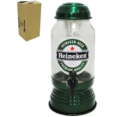 CERVEJEIRA / CHOPEIRA DE VIDRO COM BASE E TAMPA DE ALUMINIO HEINEKEN 2,6 L NA CAIXA