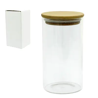 POTE DE VIDRO BOROSSILICATO LISO REDONDO COM TAMPA HERMETICA DE MADEIRA / BAMBU 350ML