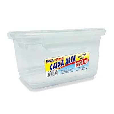 CAIXA ORGANIZADOR CONTAINER DE PLASTICO RETANGULAR ALTA COM TRAVA TRANSPARENTE 1000ML