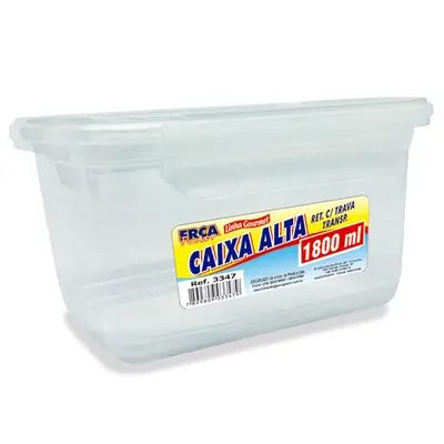 CAIXA ORGANIZADOR CONTAINER DE PLASTICO RETANGULAR ALTA COM TRAVA TRANSPARENTE 1800ML
