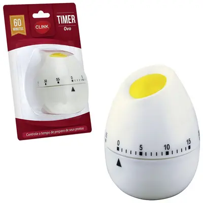 TIMER 60 MINUTOS DE PLASTICO OVO 7,6X5,7CM DE Ø NA CARTELA
