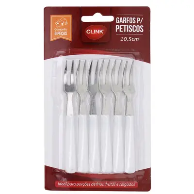 GARFO / GARFINHO PARA FRUTAS E PETISCOS DE INOX CABO PLASTICO COM 6 PECAS 10,5CM NA CARTELA
