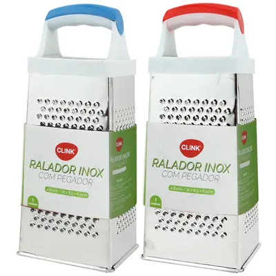 RALADOR DE INOX 4 FACES COM PEGADOR DE PLASTICO COLORS 8''