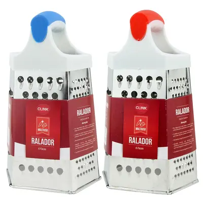 RALADOR DE INOX 6 FACES COM PEGADOR DE PLASTICO COLORS 8''