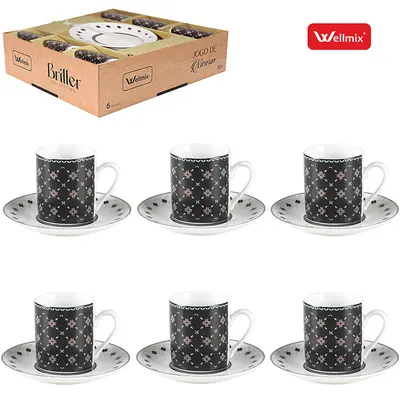 JOGO DE XICARA DE PORCELANA COM PIRES PARA CAFE VOLOS COLLECTION 12 PECAS 70ML