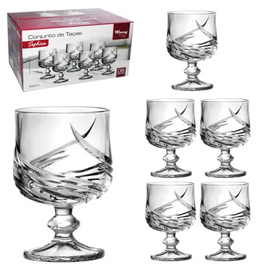 JOGO DE TACA DE VIDRO PARA AGUA / VINHO SAPHIRA COM 6 PECAS 220ML