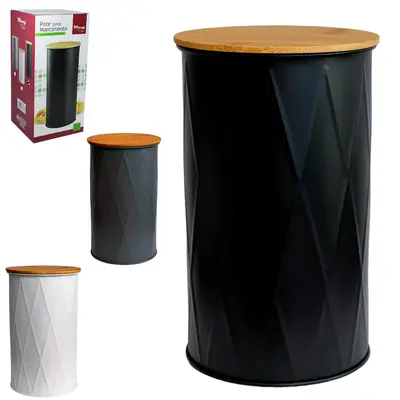 POTE DE LATA REDONDO PARA MANTIMENTOS COM TAMPA DE BAMBU 2200ML