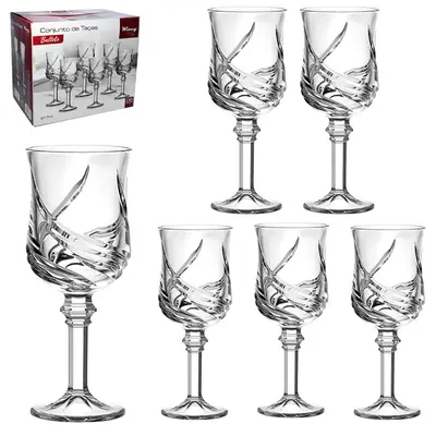 JOGO DE TACA DE VIDRO PARA AGUA / VINHO BALLETE COM 6 PECAS 217ML