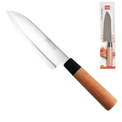 FACA SANTOKU 7'' DE INOX CABO TIPO MADEIRA
