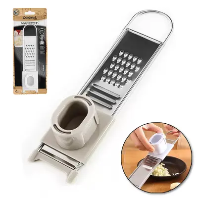 RALADOR DE ALHO DE INOX 8'' 1 FACE COM PROTETOR DE DEDO 21,5X5CM
