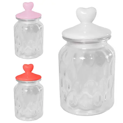 POTE DE VIDRO REDONDO COM TAMPA HERMETICA CORACAO DE PORCELANA 950ML