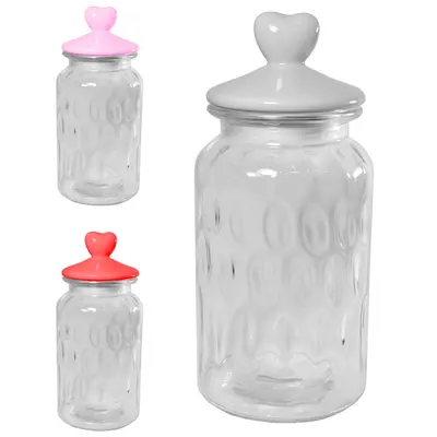 POTE DE VIDRO REDONDO COM TAMPA HERMETICA CORACAO DE PORCELANA 1,3L
