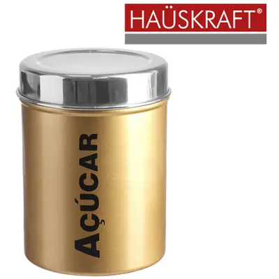 POTE DE INOX REDONDO ACUCAR DOURADO COM TAMPA VIENA HAUSKRAFT 1 LT