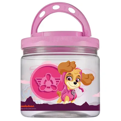 ORGANIZADOR DE PLASTICO REDONDO ROSA PATRULHA CANINA SKYE COM TAMPA DE ROSCA E ALCA 1000ML