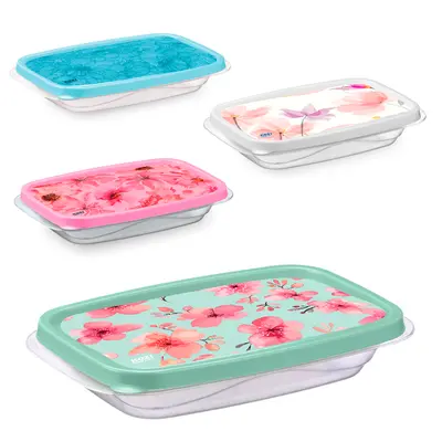 ORGANIZADOR DE PLASTICO RETANGULAR COM TAMPA FLORAL 800ML