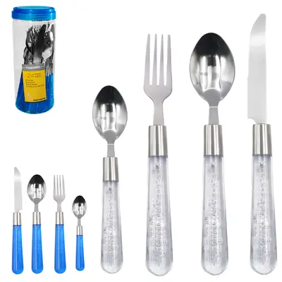 CONJUNTO DE TALHERES / FAQUEIRO DE INOX COM 24 PECAS CABO PLASTICO NO POTE