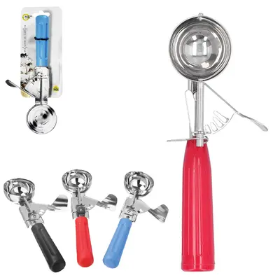 COLHER / CONCHA DE SORVETE DE INOX COM EXTRATOR CABO DE PLASTICO 45ML 5,3CM DE Ø