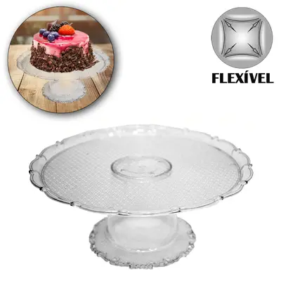PRATO DE PLASTICO PET FLEXIVEL PARA BOLO / DOCES COM PE 21CM DE Ø