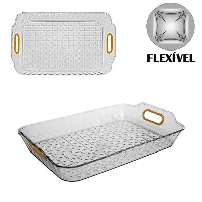 BANDEJA DE PLASTICO PET FLEXIVEL RETANGULAR COM ALCA 30,5X20X4,2CM