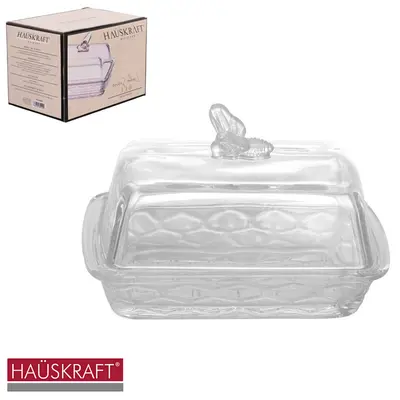 MANTEIGUEIRA DE VIDRO RETANGULAR COM TAMPA ABELHA LINHA SERVIR BEE HAUSKRAFT PREMIUM 15X10,5X10CM