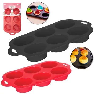 FORMA DE SILICONE RETANGULAR PARA CUPCAKE COM 6 CAVIDADES 28,5X17X3CM