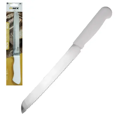FACA DE PAO DE INOX 8'' CABO PLASTICO BRANCO