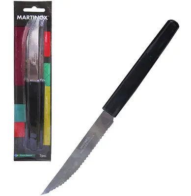 FACA DE CHURRASCO DE INOX PRIMAVERA CABO PRETO COM 3 PECAS