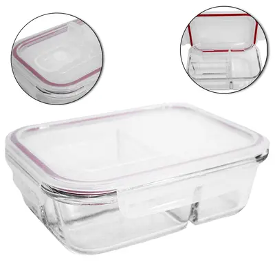 POTE DE VIDRO BOROSSILICATO RETANGULAR COM 3 DIVISORIAS + TAMPA HERMETICA VERMELHO + VALVULA E TRAVA 1L