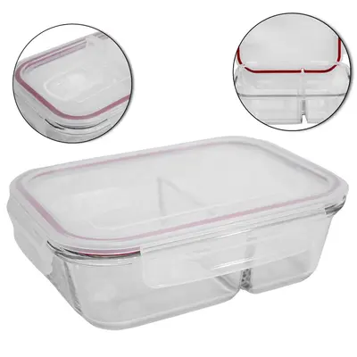 POTE DE VIDRO BOROSSILICATO RETANGULAR COM 2 DIVISORIAS + TAMPA HERMETICA VERMELHO + VALVULA E TRAVA 1L