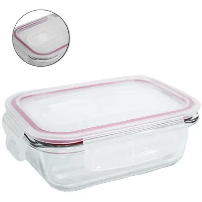 POTE DE VIDRO BOROSSILICATO RETANGULAR COM TAMPA HERMETICA VERMELHO + VALVULA E TRAVA 1040ML