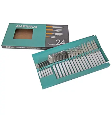 CONJUNTO DE TALHERES / FAQUEIRO DE INOX COM 24 PECAS CABO BRANCO PRIMAVERA