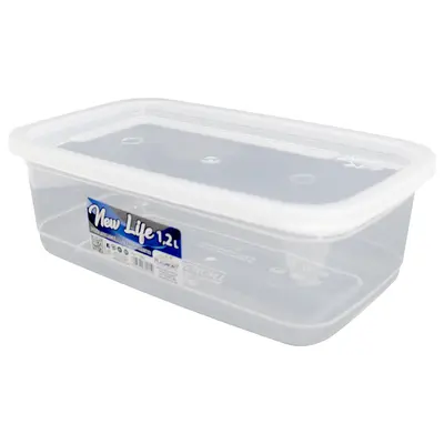 POTE DE PLASTICO RETANGULAR PRATICITA TRANSPARENTE COM TAMPA 1,2L