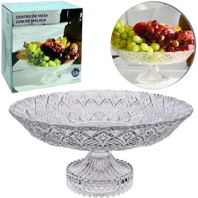 CENTRO DE MESA DE VIDRO REDONDO COM PE MALAGA 14,5X30CM DE Ø
