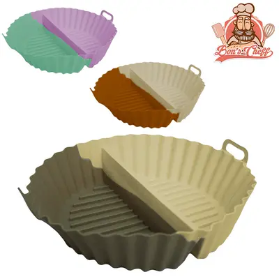 FORMA DE SILICONE REDONDA COM ALCA PARA AIR FRYER / FRITADEIRA ELETRICA COM DIVISORIA 5X19,5CM DE Ø BONS CHEFF