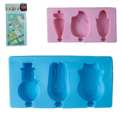 FORMA DE SILICONE RETANGULAR PARA PICOLE / SORVETE COM 3 CAVIDADES + CABO 18X12X2CM MB HOUSE