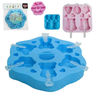 FORMA DE SILICONE REDONDO / QUADRADO PARA PICOLE / SORVETE 6 / 5 CAVIDADES + CABO 2,5X17CM DE Ø / 15X2CM MB HOUSE