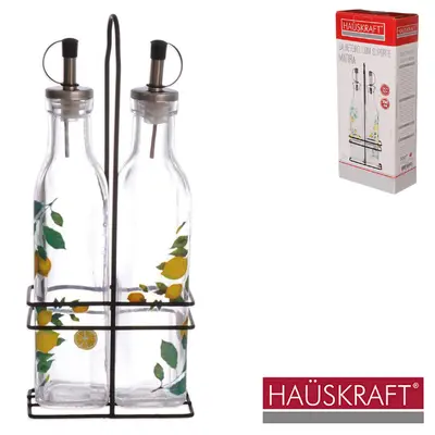 GALHETEIRO DE VIDRO COM 2 PECAS 250ML + SUPORTE ARAMADO BLACK MATIRA HAUSKRAFT
