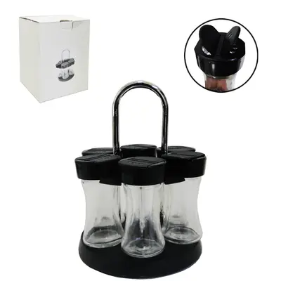 PORTA CONDIMENTO DE VIDRO COM 6 PECAS 80ML + SUPORTE GIRATORIO PLASTICO